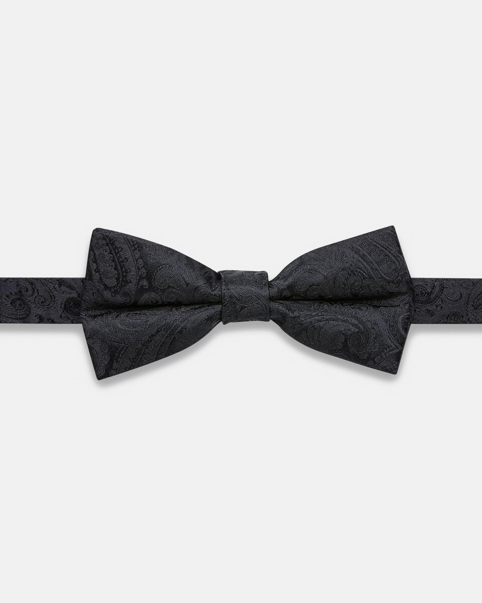Silk Self Paisley Bow Tie, Black, hi-res